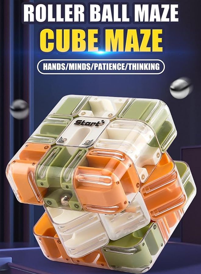 Blue 3D Rolling Ball Maze Cube Puzzle Brain Teaser Game Gift For Adults Teens - Image 2